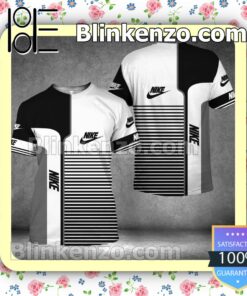 Nike Stripes Mix White And Black Brand Crewneck Tee