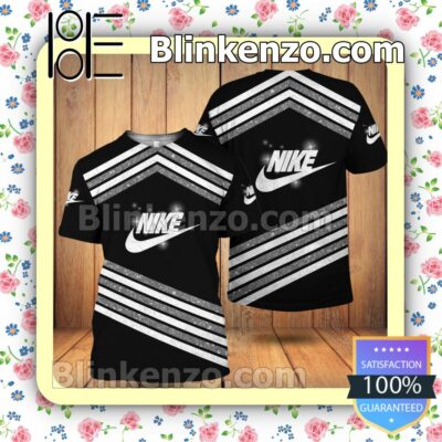 Nike White And Grey Glitter Stripes Brand Crewneck Tee