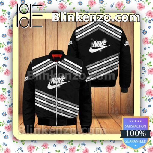 Nike White And Grey Glitter Stripes Military Jacket Sportwear