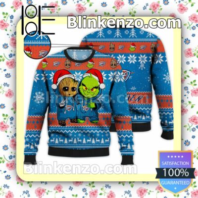 Oklahoma City Thunder Baby Groot And Grinch Christmas NBA Sweatshirts
