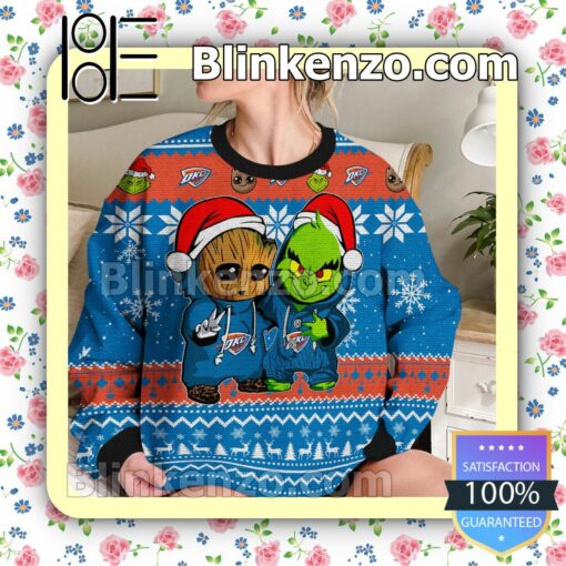 Oklahoma City Thunder Baby Groot And Grinch Christmas NBA Sweatshirts b