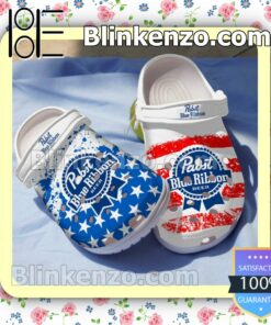 Pabst Blue Ribbon American Flag Blue Red Clogs