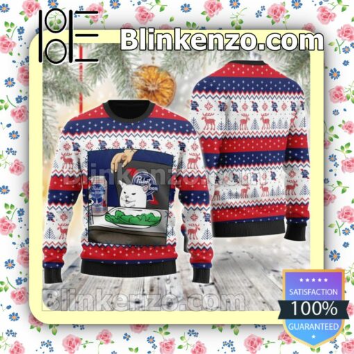 Pabst Blue Ribbon Cat Meme Christmas Pullover Sweaters