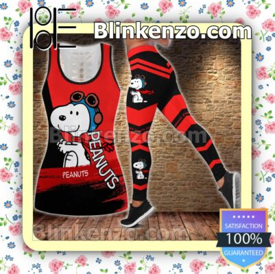 Peanuts Snoopy Black And Red Women Tank Top Pant Set f