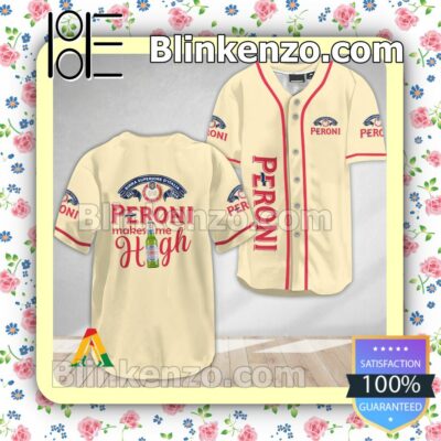 Peroni Brewery Make Me High Short Sleeve Plain Button Down Baseball Jersey Team