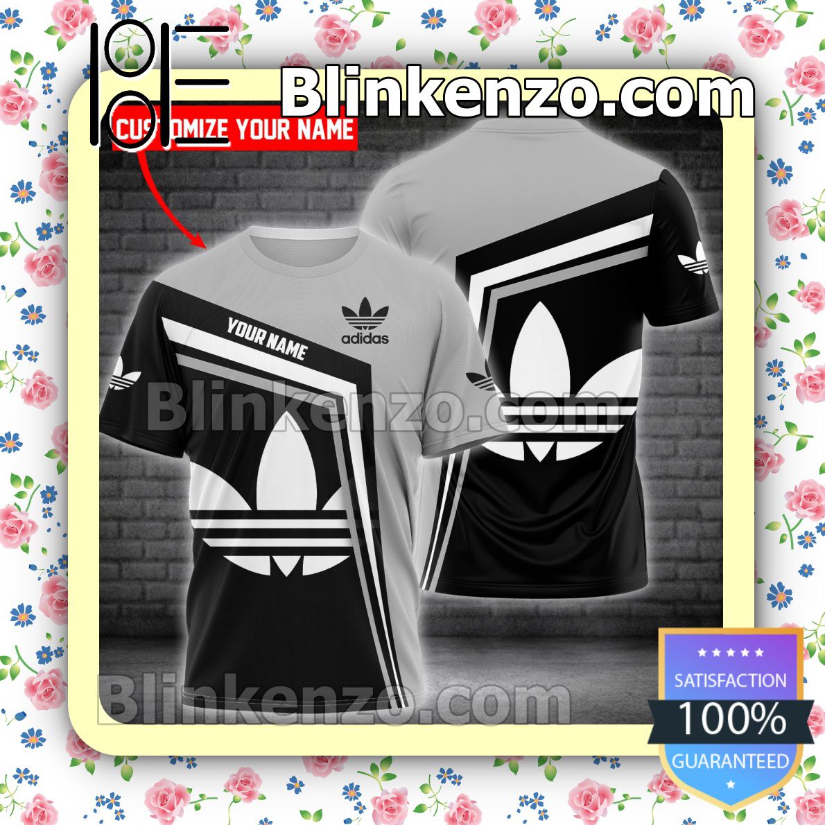 Personalized Adidas Black And Grey Brand Crewneck Tee