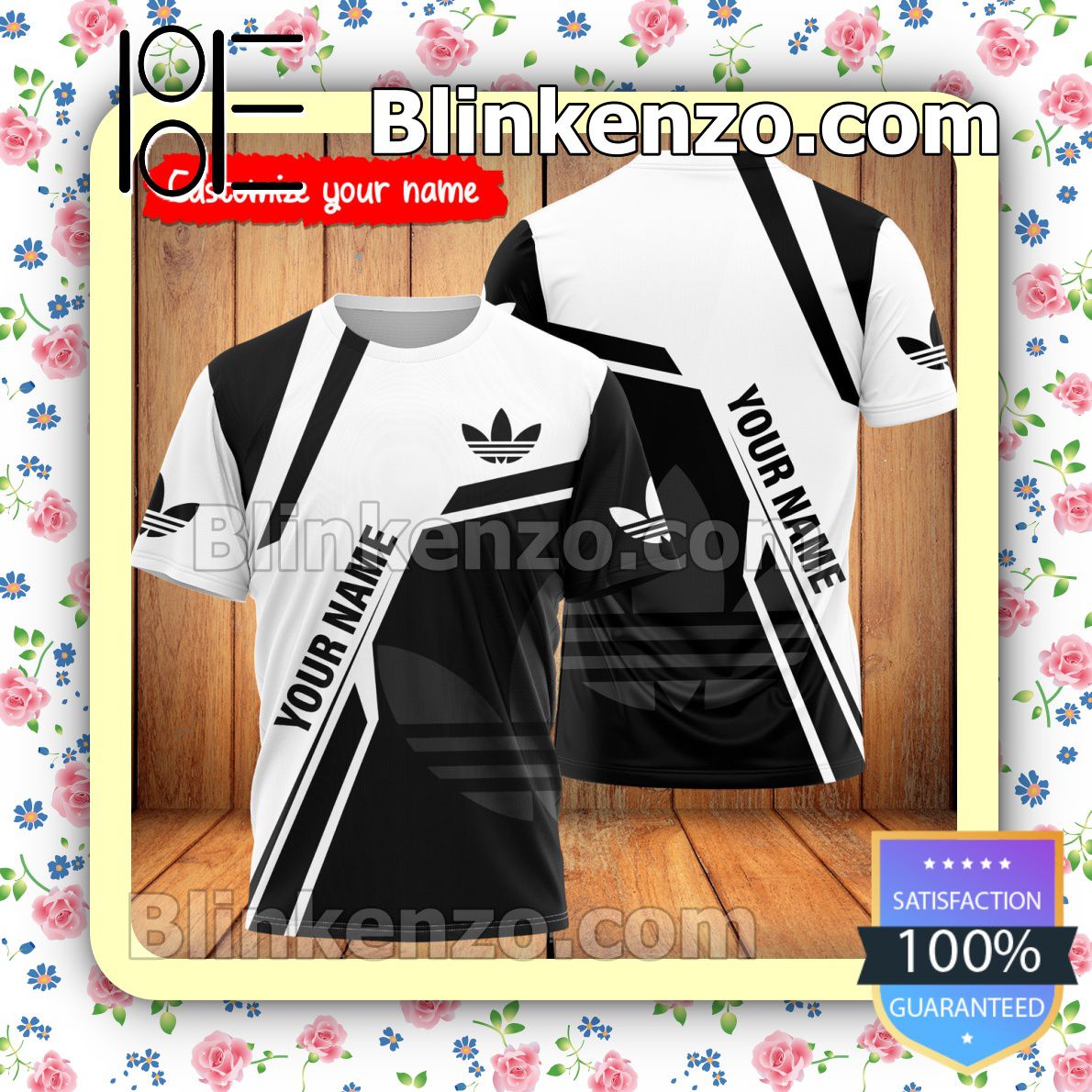 Personalized Adidas Black And White Brand Crewneck Tee