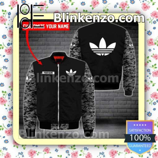 Personalized Adidas Black With Grey Camouflage Military Jacket Sportwear