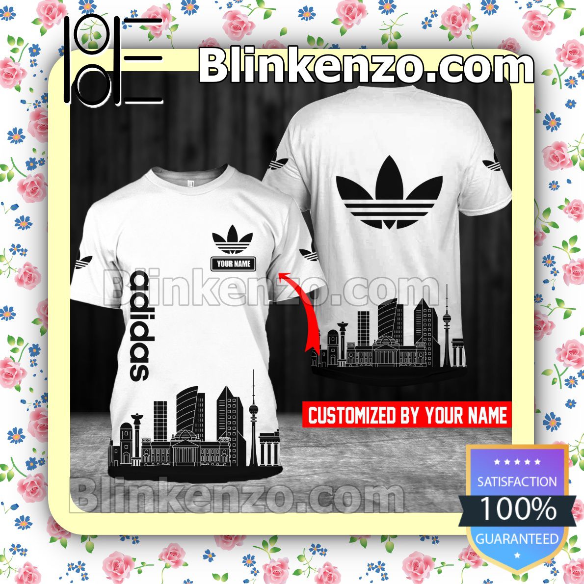Personalized Adidas City Skyline Silhouette White Brand Crewneck Tee