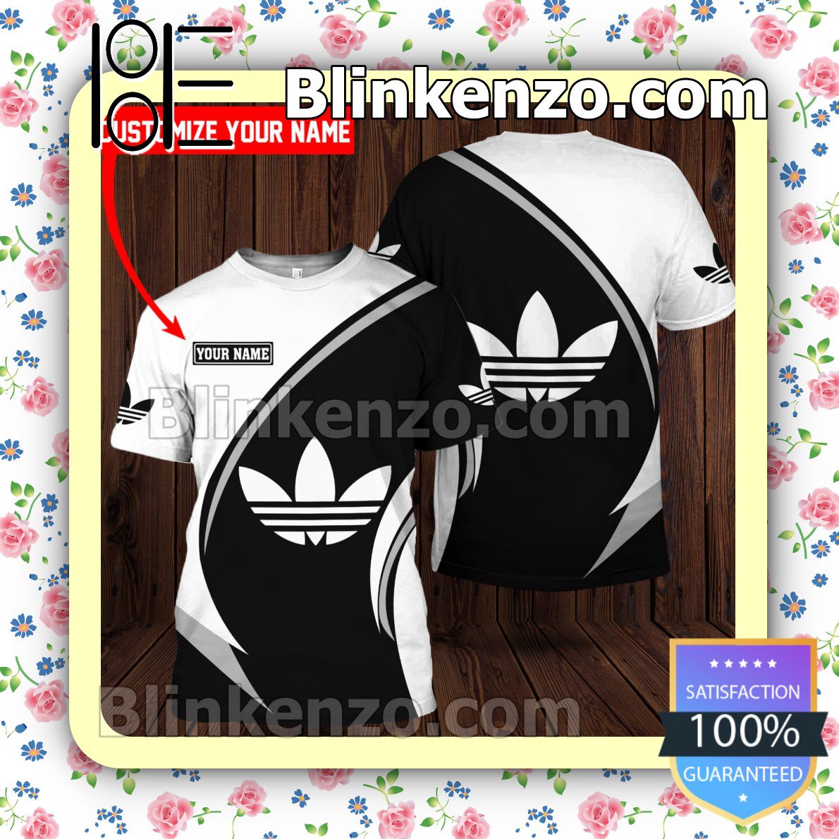 Personalized Adidas Luxury Brand Curves Black White Brand Crewneck Tee