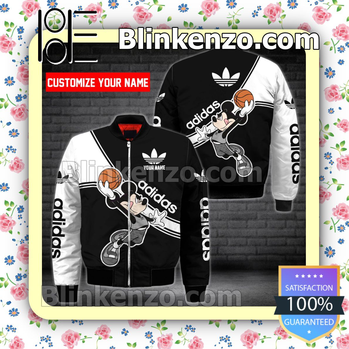 Personalized Adidas Mickey Mouse With Ball Black And White Military Jacket Sportwear