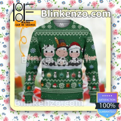 Personalized Baby Cows Green Christmas Pullover Sweaters