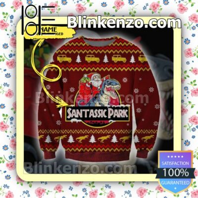 Personalized Dinosaur Santassic Park Christmas Pullover Sweaters