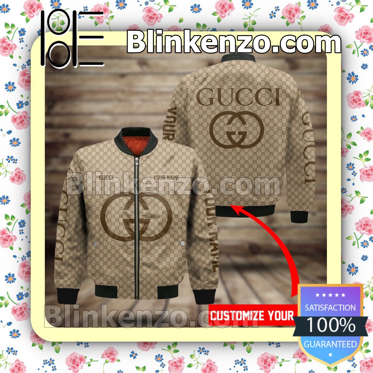 Personalized Gucci Light Brown Monogram With Big Logo Center Military Jacket Sportwear