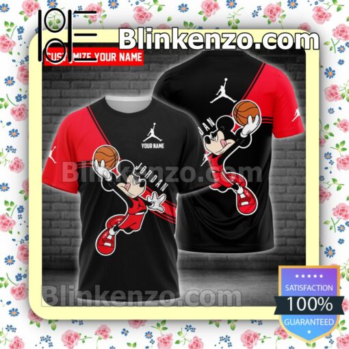 Personalized Jordan Mickey Mouse With Ball Black And Red Brand Crewneck Tee