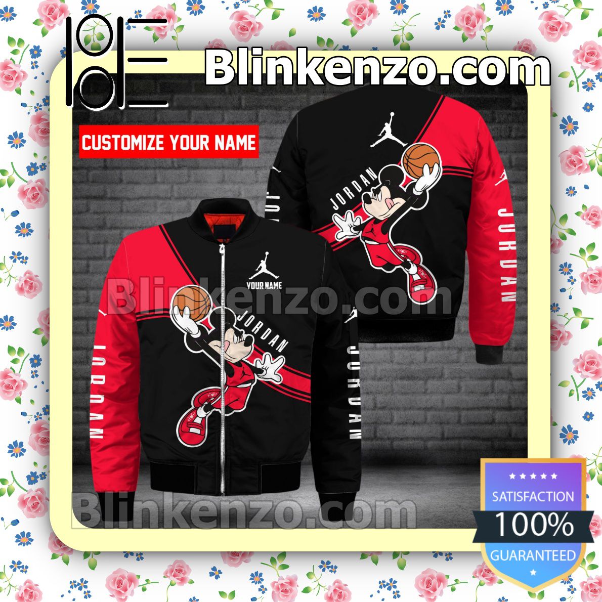 Personalized Jordan Mickey Mouse With Ball Black And Red Military Jacket Sportwear