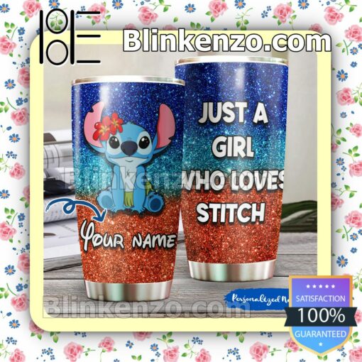 Personalized Just A Girl Who Love Stitch Glitter Travel Mug