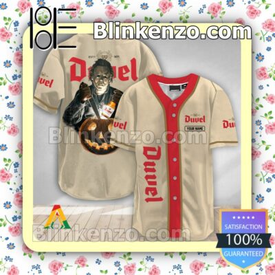 Personalized Michael Myers Pumpkin Duvel Beer Short Sleeve Plain Button Down Baseball Jersey Team