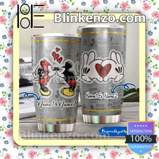 Personalized Mickey And Minnie Couple Kiss Travel Mug