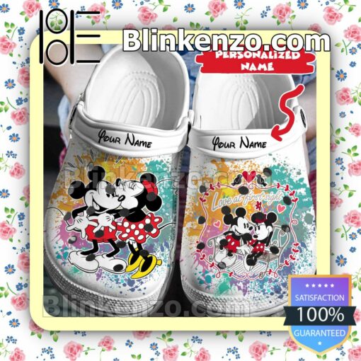 Personalized Mickey And Minnie Love At First Sight Multicolor Splash Halloween Clogs