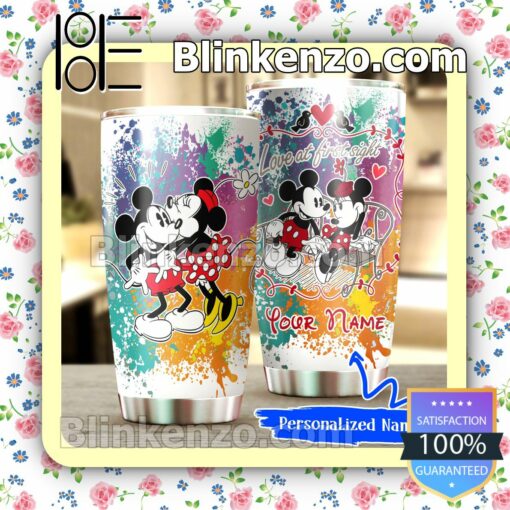 Personalized Mickey And Minnie Love At First Sight Travel Mug