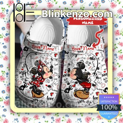 Personalized Mickey And Minnie Love Text Halloween Clogs