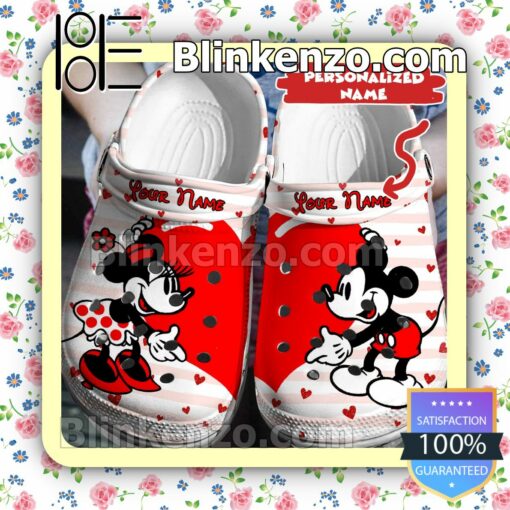Personalized Mickey And Minnie Red Heart Pink White Stripe Halloween Clogs