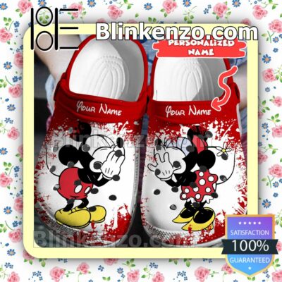 Personalized Mickey And Minnie White Splash On Red Halloween Clogs