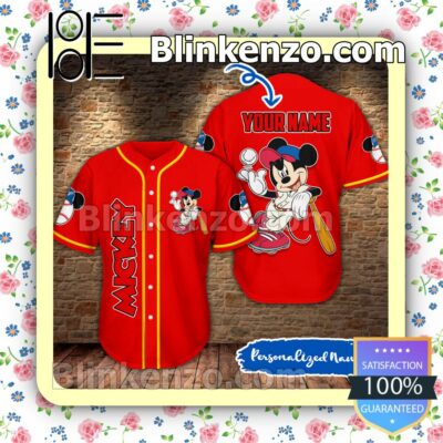 Personalized Mickey Playing Baseball Red Hip Hop Short Sleeves
