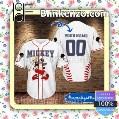 Personalized Mickey Playing Baseball White Hip Hop Short Sleeves