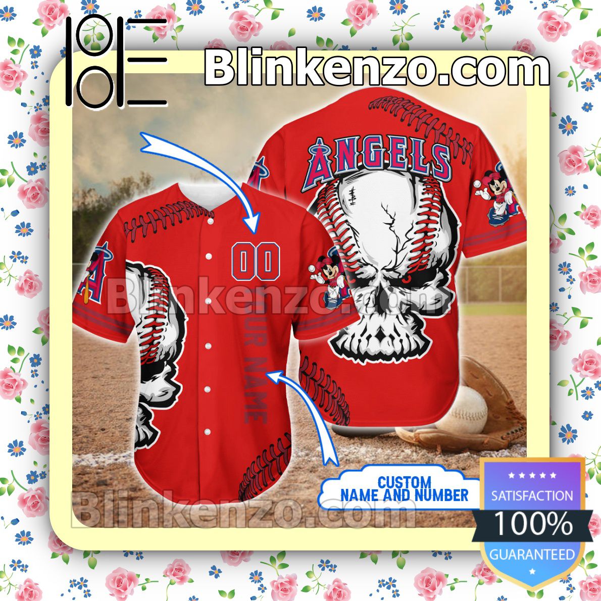 Personalized Mickey Skull Los Angeles Angels Baseball Jersey - Tagotee