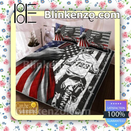 Personalized Motocross American Flag Bedding Comforter Set b