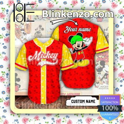 Personalized Name Mickey Mouse Red And Yellow Hip Hop Short Sleeves