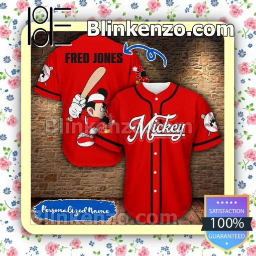 Personalized Name Mickey Red Hip Hop Short Sleeves