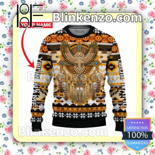 Personalized Native American Owl Christmas Pullover Sweaters