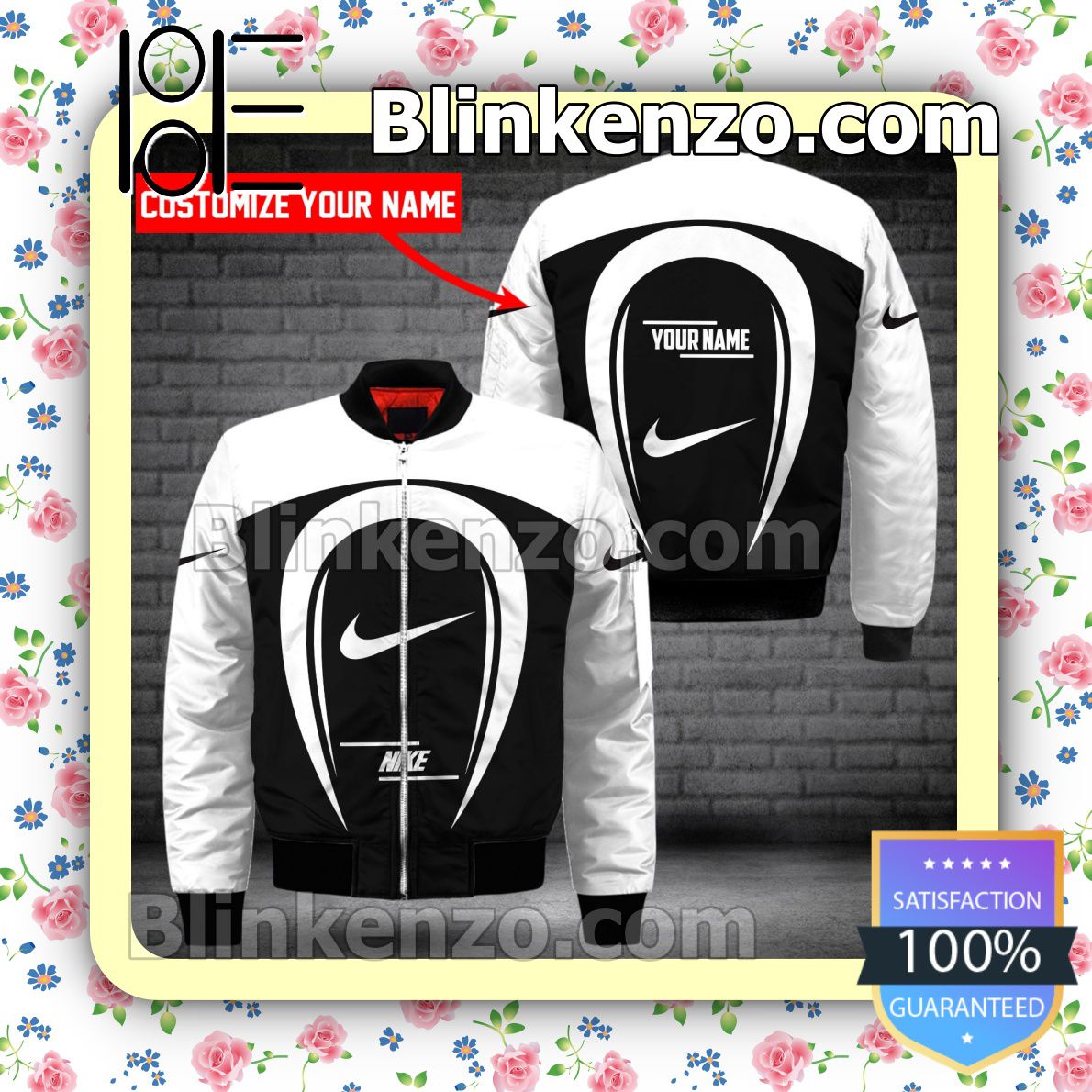 Personalized Nike Brand Black Mix White Military Jacket Sportwear