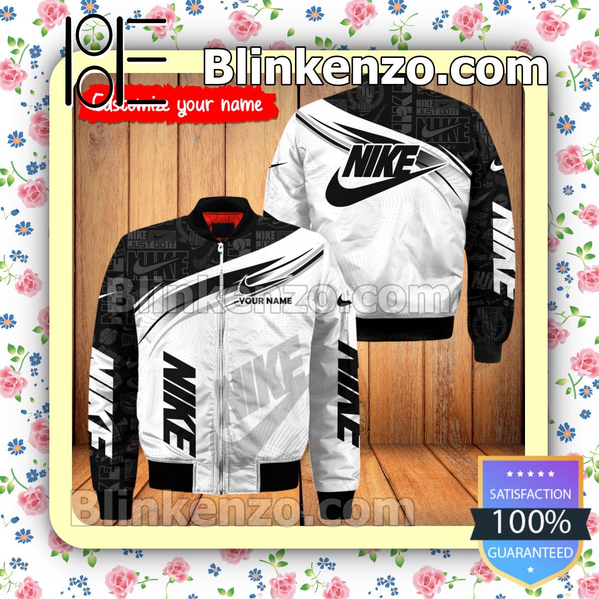 Personalized Nike Just Do It Pattern Black White Military Jacket Sportwear
