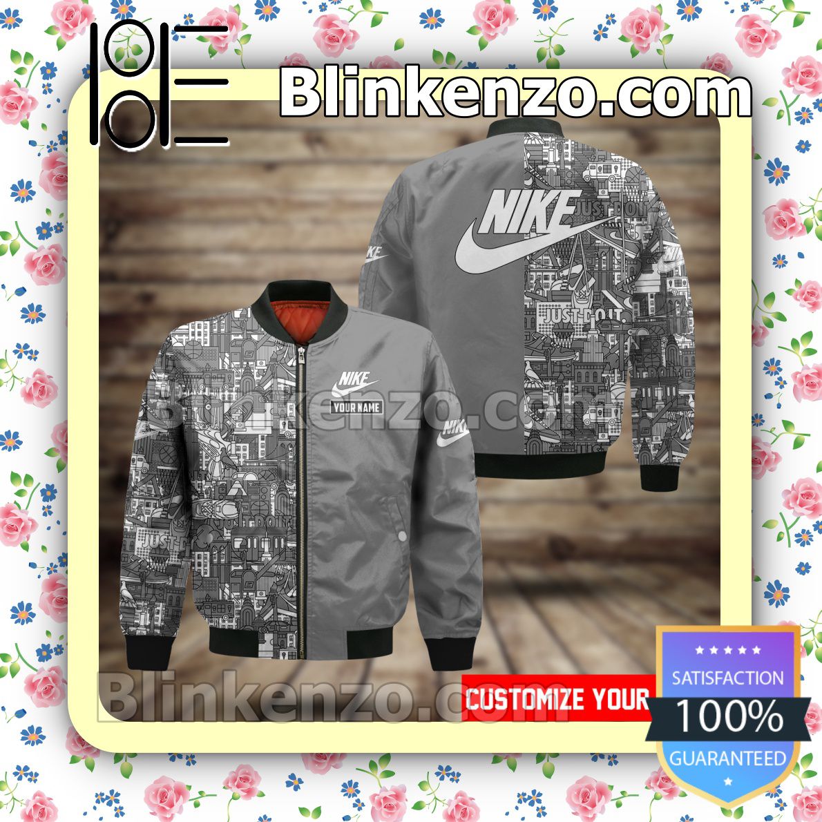 Personalized Nike Just Do It Pattern Grey Military Jacket Sportwear