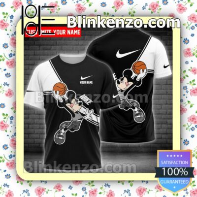 Personalized Nike Mickey Mouse With Ball Black And White Brand Crewneck Tee