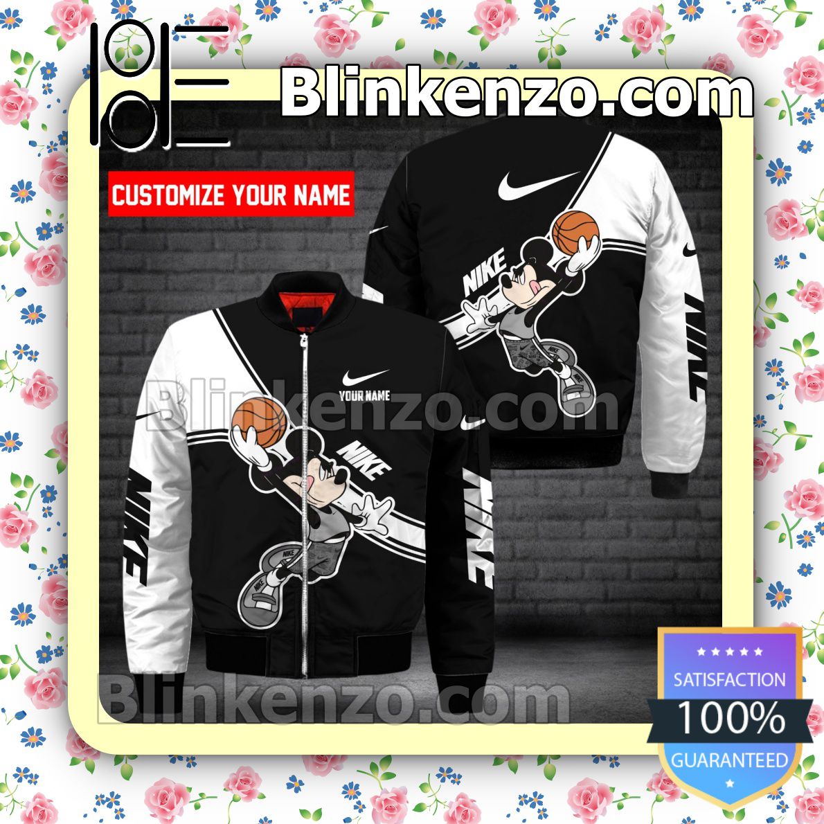 Personalized Nike Mickey Mouse With Ball Black And White Military Jacket Sportwear
