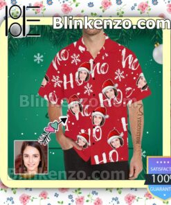 Personalized Photo Christmas Hohoho Red Xmas Button Down Shirt