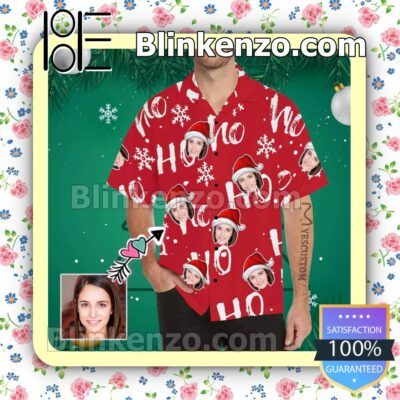 Personalized Photo Christmas Hohoho Red Xmas Button Down Shirt