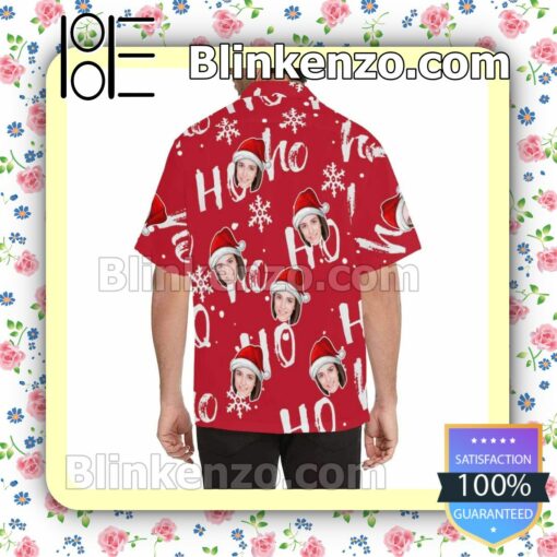 Personalized Photo Christmas Hohoho Red Xmas Button Down Shirt a