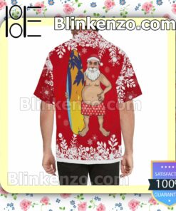 Personalized Photo Christmas Surfing Funny Red Xmas Button Down Shirt a