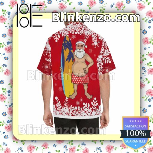 Personalized Photo Christmas Surfing Funny Red Xmas Button Down Shirt a