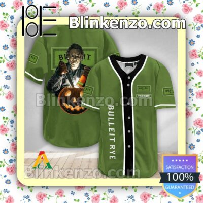 Personalized Scary Michael Myers Pumpkin Bulleit Rye Short Sleeve Plain Button Down Baseball Jersey Team