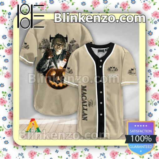 Personalized Scary Michael Myers Pumpkin The Macallan Short Sleeve Plain Button Down Baseball Jersey Team