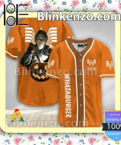 Personalized Scary Michael Myers Pumpkin Whataburger Back Off I've Got Enough To Deal With Today Short Sleeve Plain Button Down Baseball Jersey Team
