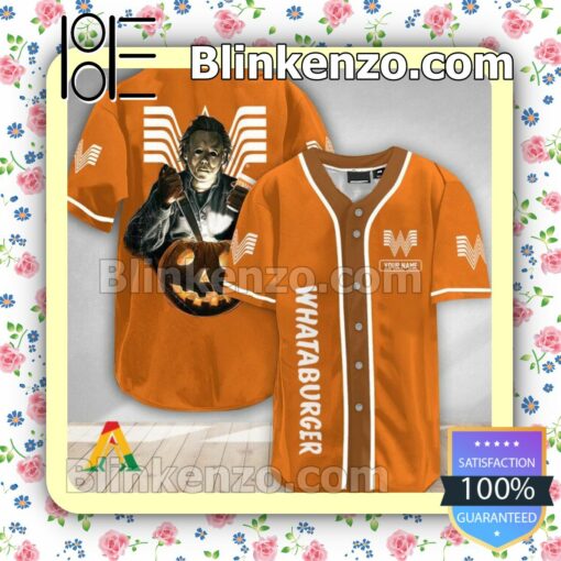 Personalized Scary Michael Myers Pumpkin Whataburger Back Off I've Got Enough To Deal With Today Short Sleeve Plain Button Down Baseball Jersey Team
