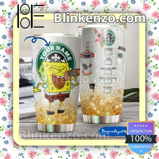 Personalized Spongebob Squarepants And Starbucks Coffee Travel Mug